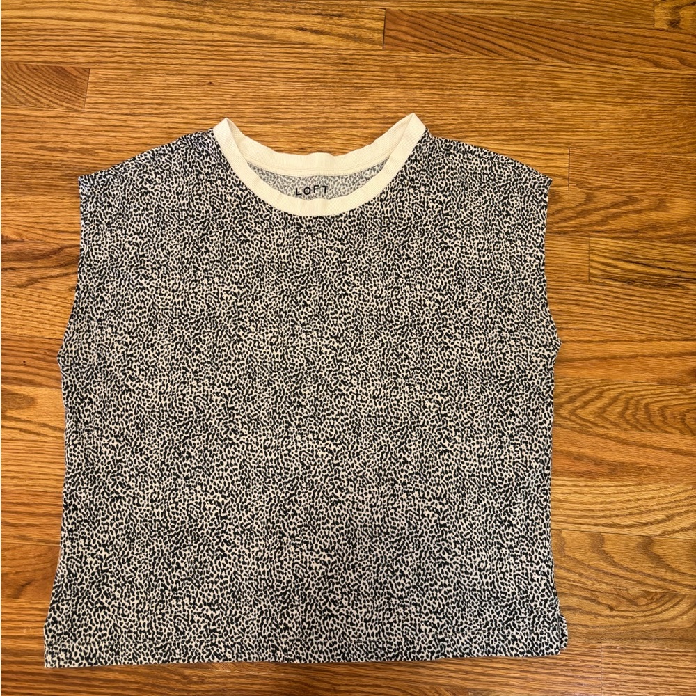 LOFT Black and Cream Leopard Knit Top